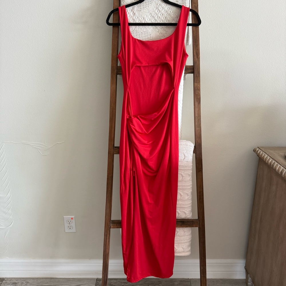 NWOT SHEIN Red Bodycon Dress with Slit & Cutouts